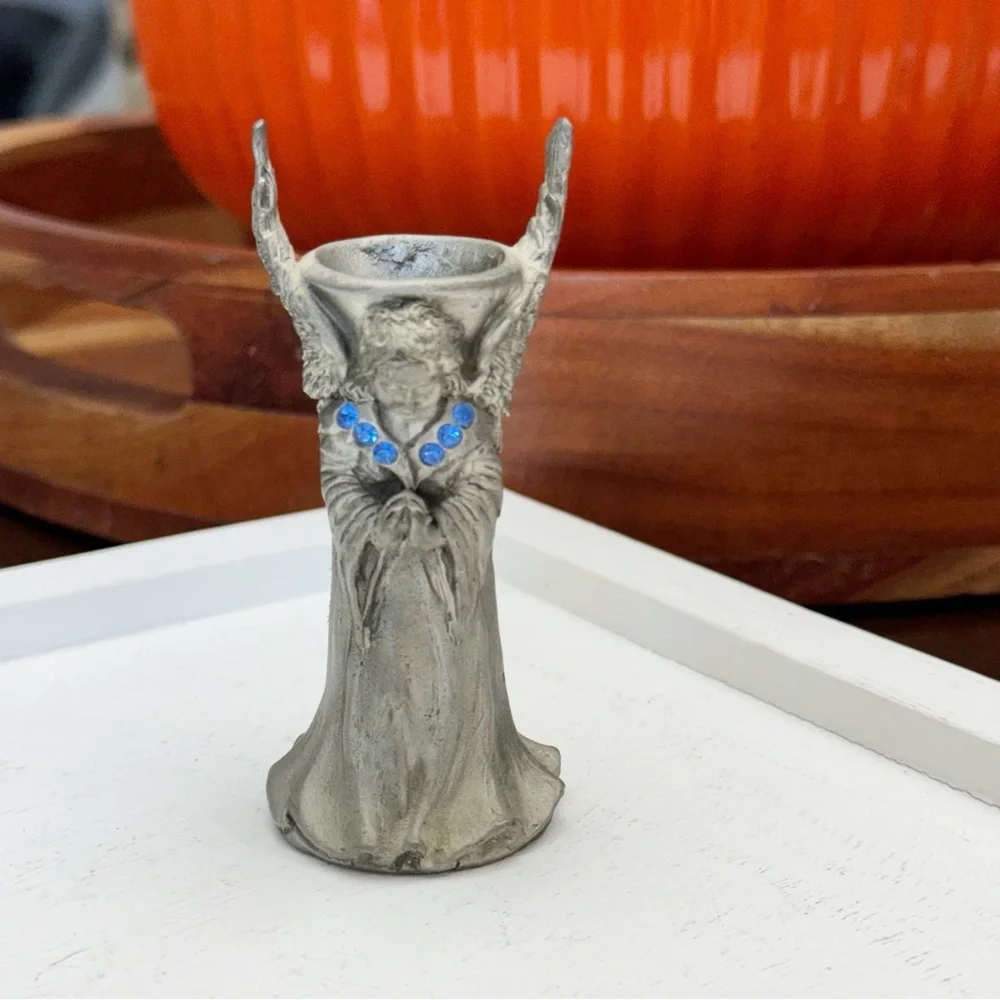 Comstock Pewter Angel Wing Candle Holder or Sphere Stand Figurine 1992 Vintage